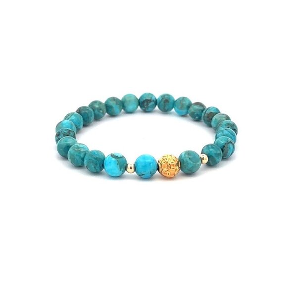 18K Gold Money Ball Lucky Charm Beads Bracelet Gemstones Turquoise 6mm